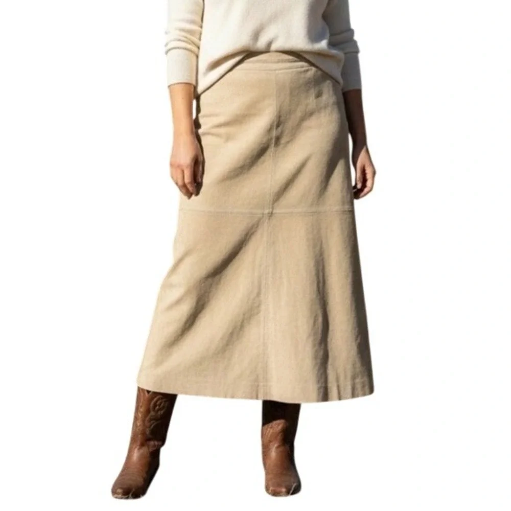 NWOT Valerie Womens 100% Leather Maxi Skirt Back Slit Western Cowgirl A-Line‎ LP